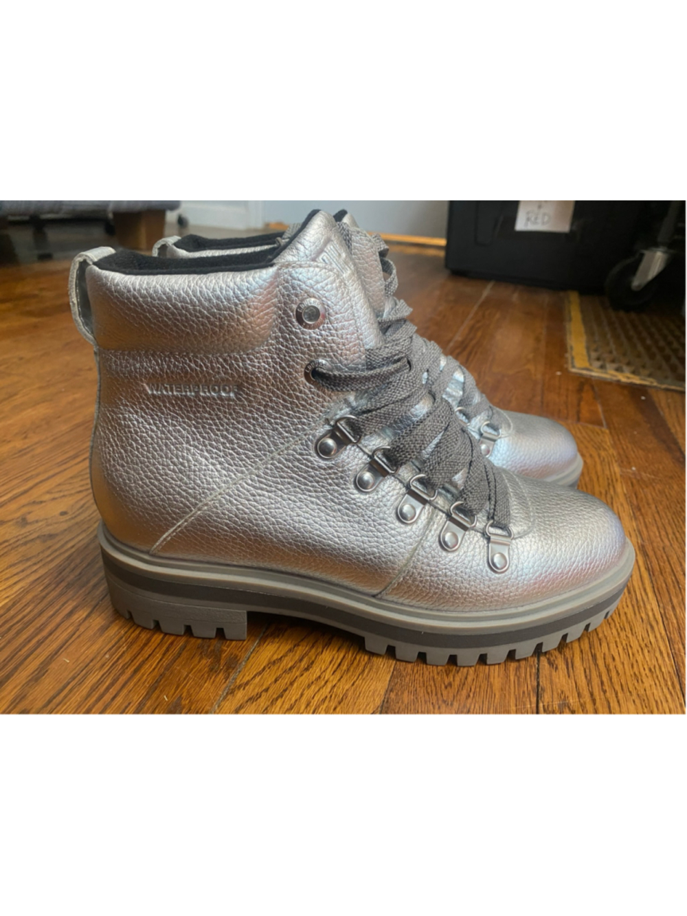Cougar Nash Silver Combat Boots Metallic Waterproof Leather Hiking Lug Sole 6
